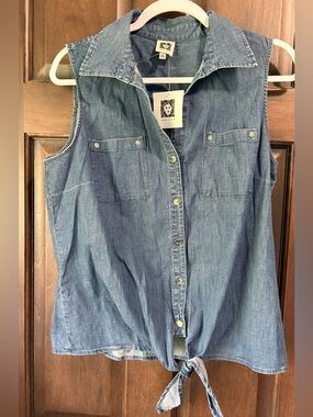 Anne Klein Blue Denim-Look Shirt